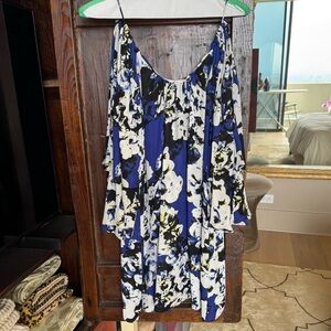 Parker Blue, White & Black Abstract Floral Dress